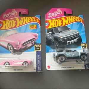 Mattel Hot Wheels Barbie 1956 Corvette Pink & GMC Hummer EV Gray Twin Pack